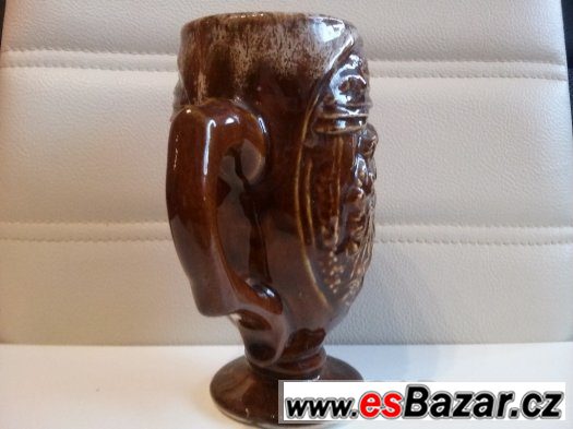 starý keramický půllitr hnědá glazura, 17 cm. – fotografie 2