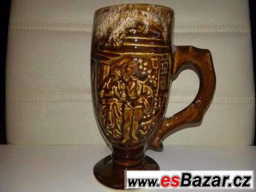 starý keramický půllitr hnědá glazura, 17 cm. – fotografie 5
