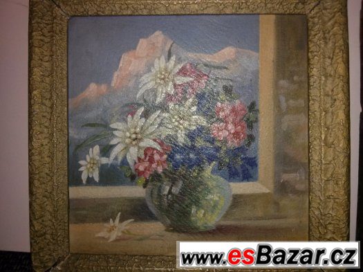 Starý obraz 22x22 cm . 2 ks, KYTICE – fotografie 2