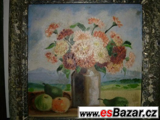 Starý obraz 22x22 cm . 2 ks, KYTICE – fotografie 3