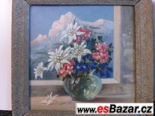 Starý obraz 22x22 cm . 2 ks, KYTICE – fotografie 4