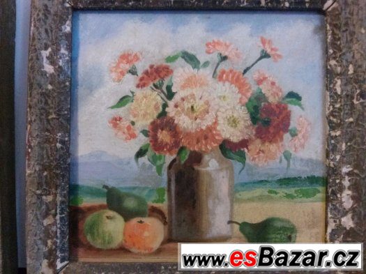Starý obraz 22x22 cm . 2 ks, KYTICE – fotografie 5
