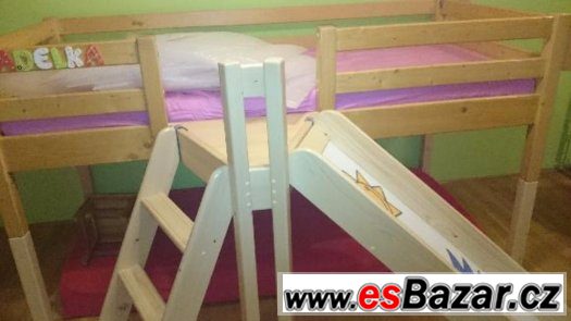 zvýšená postel jednolůžko Domestav + schůdky, skluzavka, – fotografie 1