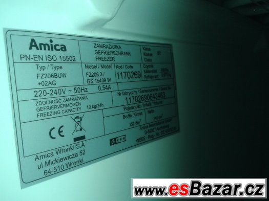Zánovní mrazák AMICA 150L – fotografie 3