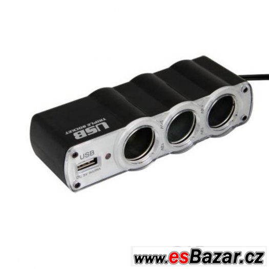 Auto zástrčka 3v1 s USB slotem,12V CL roztrojka do auta nová – fotografie 2