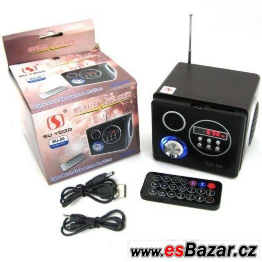Přenosné repro MP3 rádio budík, USB, 3.5 jack vstup, SD nové – fotografie 1