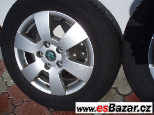 Orig.sada Alu Škoda 15", pro model Octavia II, vč.pneu – fotografie 2