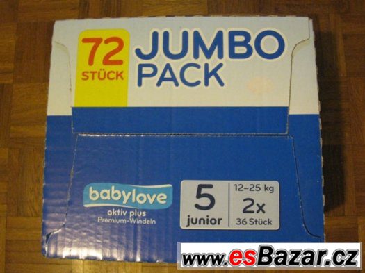 Pleny babylove vel. 5 junior  15-25 kg jumbo  pack 2x36 ks – fotografie 1