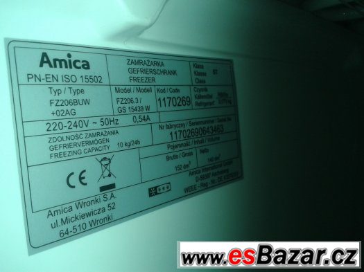 Zánovní mrazák AMICA 150L – fotografie 3