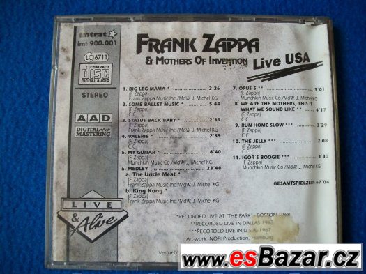 CD Frank Zappa Mothers of Invention - Live USA – fotografie 3