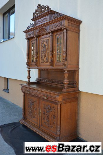Starožitný, řezbovaný příborník - 120 let-Unikátní kus-velký – fotografie 2