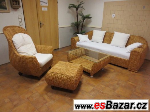 Exotická sedací souprava z banánovníku. 3+1+taburet+stolek – fotografie 1