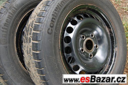 Zimní 195/65R15 CONTINENTAL na pl. discích VW, 4ks, vz.4-5mm – fotografie 1