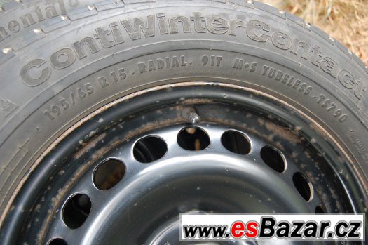 Zimní 195/65R15 CONTINENTAL na pl. discích VW, 4ks, vz.4-5mm – fotografie 3