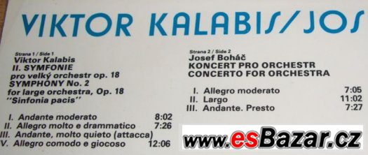 LP: KALABIS / BOHÁČ:  Sinfonia pacis, Concerto for Orchestra – fotografie 3