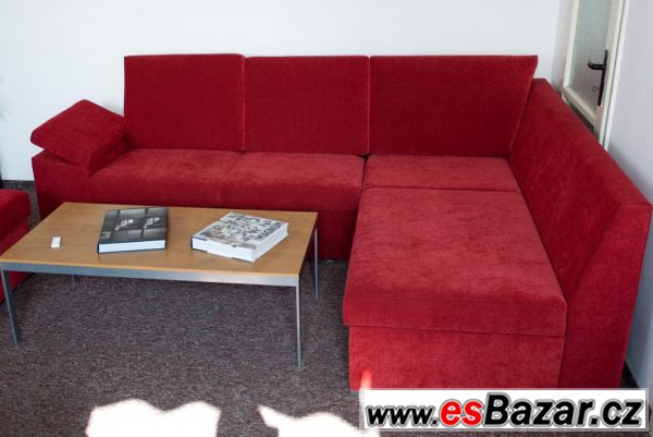 Červená sedačka do L s bobkem – fotografie 4