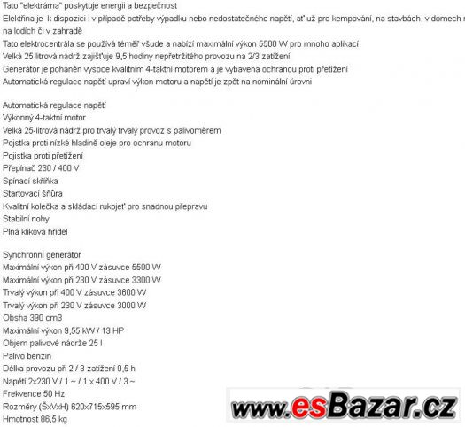 Generátor benzín, 2x220V+380V,  5,5kW, nepoužitý-velká sleva – fotografie 2
