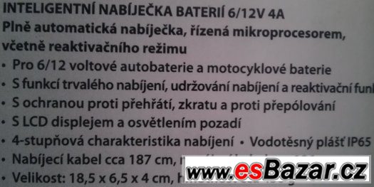 Autonabíječka intelig., 6+12V - 4A, vys.kvalita, nové nepouž – fotografie 2