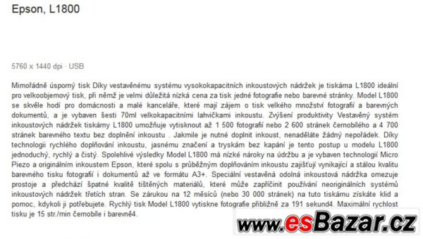 Nepoužitá tiskárna A3+ Epson L1800 – fotografie 2