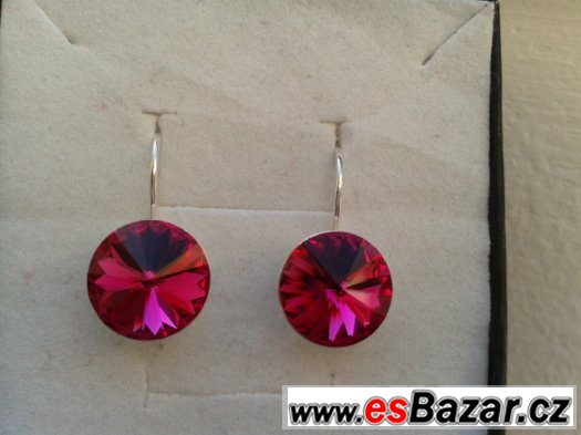 Náušnice se Swarovski Rivoli, Fuchsia, 12 mm, nové – fotografie 1