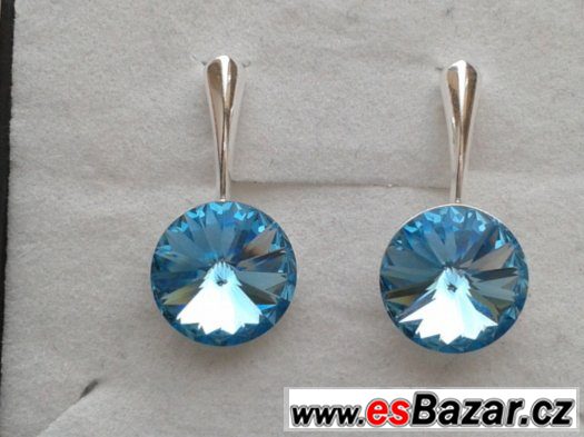 Stříbrné náušnice se Swarovski Rivoli, aquamarine, nové – fotografie 1