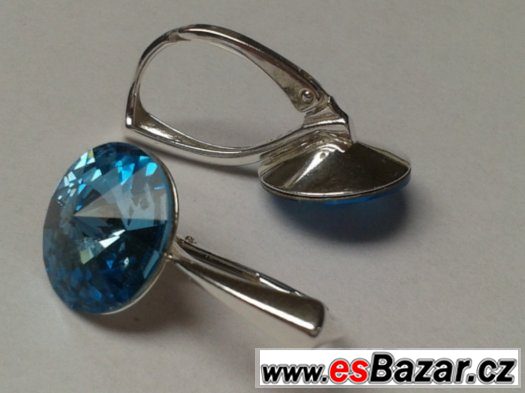 Stříbrné náušnice se Swarovski Rivoli, aquamarine, nové – fotografie 2