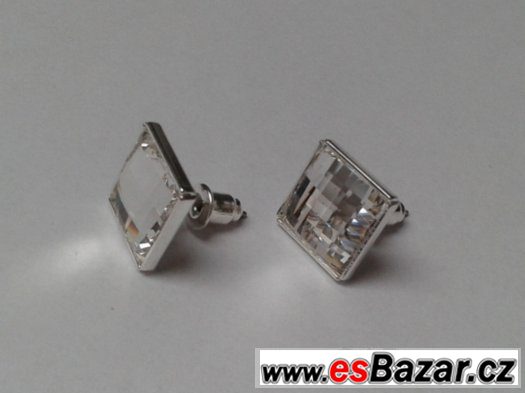 Stříbrné náušnice se Swarovski Chessboard, nové – fotografie 1