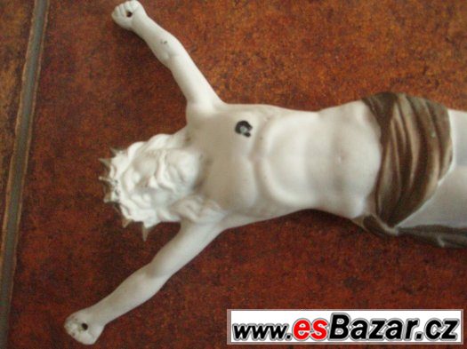 Kristus, starý kříž, starožitný porcelán, socha Krista. – fotografie 3