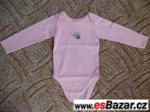 Růžové body s včelkou, dlouhý rukáv, vel. 68 – fotografie 1
