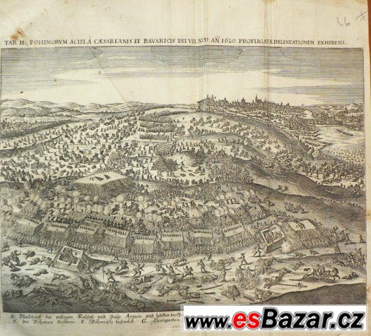 Bitva na Bílé hoře 1620, rytina z roku 1648 originál – fotografie 1