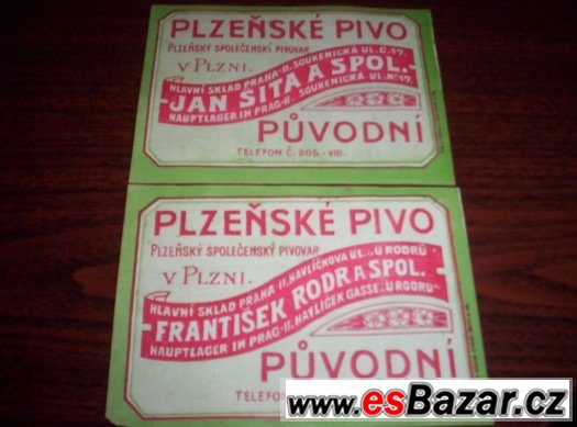 pivní etikety Plzeň 2ks - rozdílné – fotografie 1