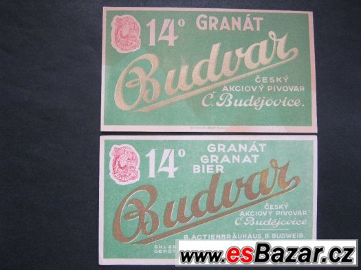 pivní etikety Budvar 2ks – fotografie 1