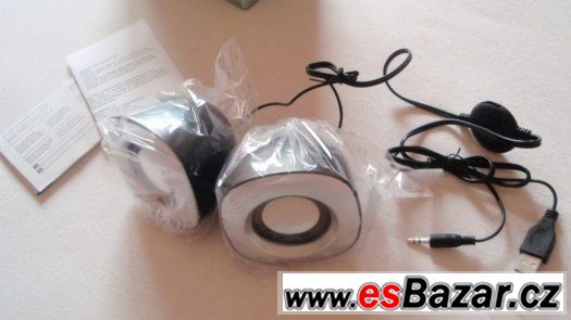 Přenosné 3,5jack repráčky set 2.0 napájení USB repro, nové – fotografie 1