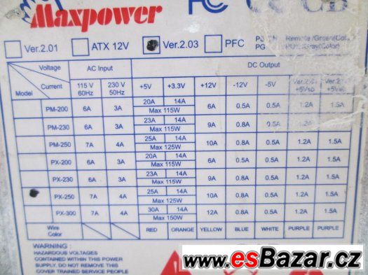 PC zdroj Maxpower ATX 250W – fotografie 2