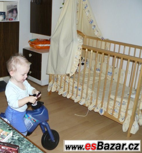 Dětská kvalitní postýlka+matrace+2 x prostěradlo+nebesa – fotografie 1