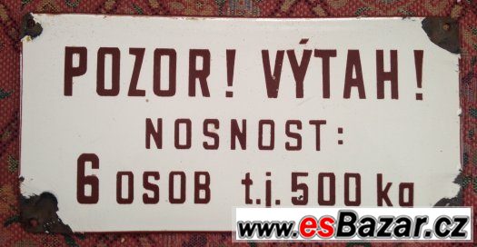 Stara smaltovana cedule VYTAH ... cca 10x 21 cm – fotografie 1