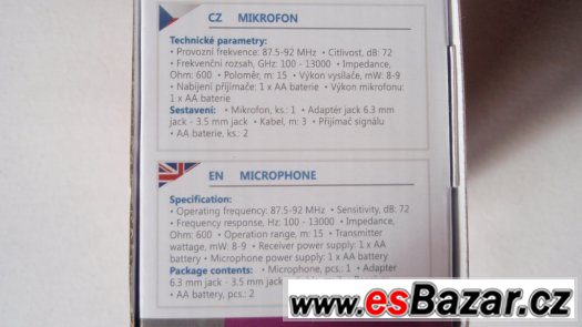 Bezdrátový karaoke mikrofon wireless 3m kabel 6,5 jack nové – fotografie 2