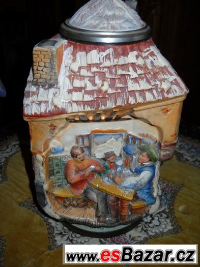 Krásný luxusní starý velký porcelánový korbel s víkem značen – fotografie 2