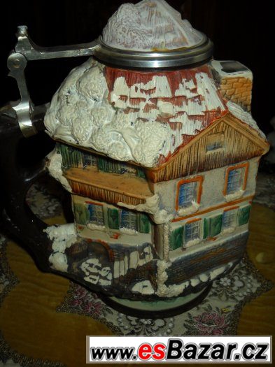Krásný luxusní starý velký porcelánový korbel s víkem značen – fotografie 3