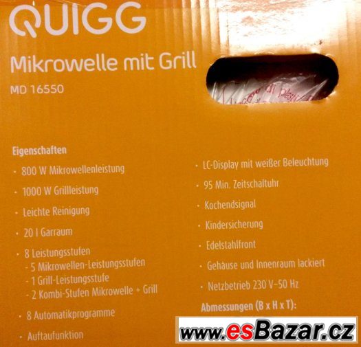 Mikrovlnná trouba nerez, vys.kvalita, 800W, 1000W gril, 20l – fotografie 3