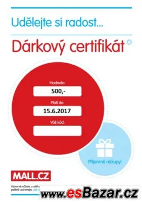 Prodám poukázky v hodnotě 3000,- do MALL obchodu
