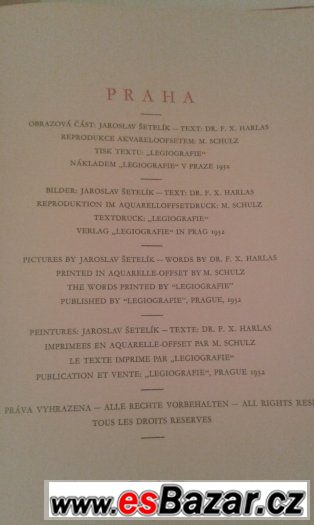 Prodám starožitnou knihu Praha - Jaroslav Šetelík 1932 – fotografie 5