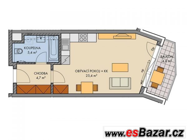 Prakticky řešený byt 1+kk o ploše 36.3 m2, s – fotografie 4