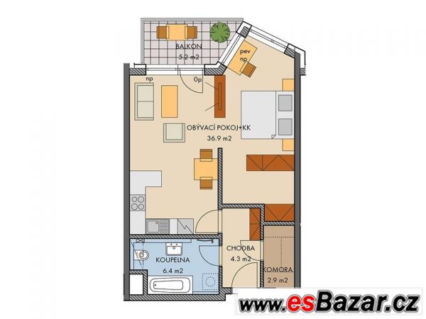 Krásný byt 2+kk o ploše 53 m2, s balkonem 5.2 m2 – fotografie 5