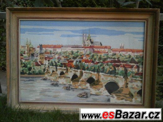 Vyšívaný obraz s motivem Pražského mostu – fotografie 1