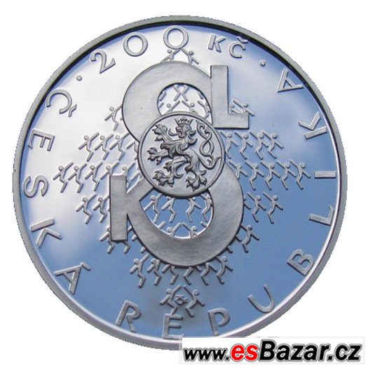 200kč stříbrná mince 150. výročí založení Sokola PROOF – fotografie 1