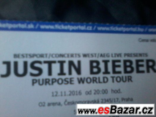 JUSTIN BIEBER 12.11.2016 - prodám vstupenky na stání. – fotografie 1