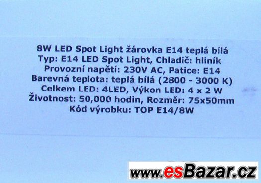 úsporné LED žárovky 230V/8W  -  nové – fotografie 2