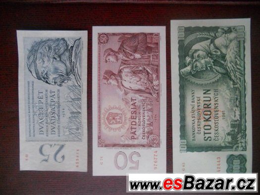 Sestava tří bankovek Československa - UNC - – fotografie 1