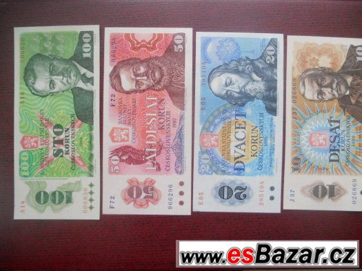 Sestava čtyř bankovek Československa - UNC – fotografie 1